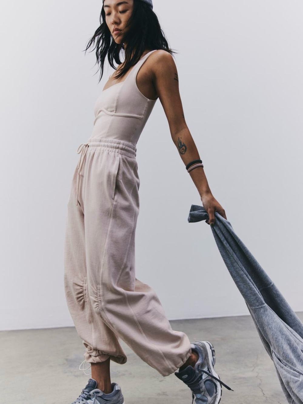 NWOT FP Movement by Free People Inbound Onesie Natural Drawstring JoggerJumpsuit